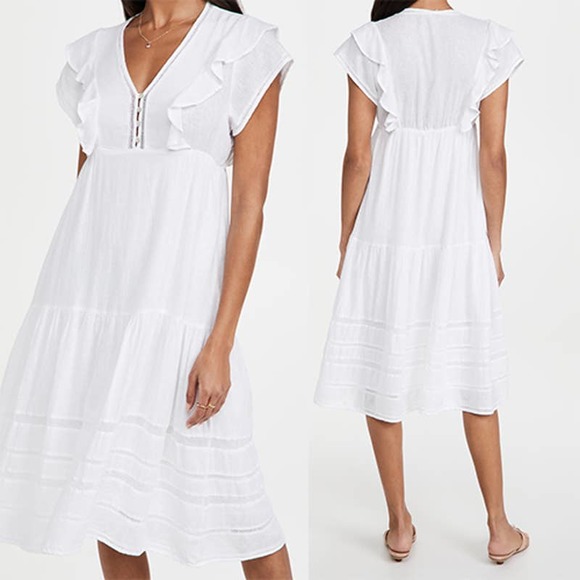 Rails Dresses & Skirts - Rails Eden V-Neck Women's Ruffle Midi Dress White Lace Detail Size: Small NWT